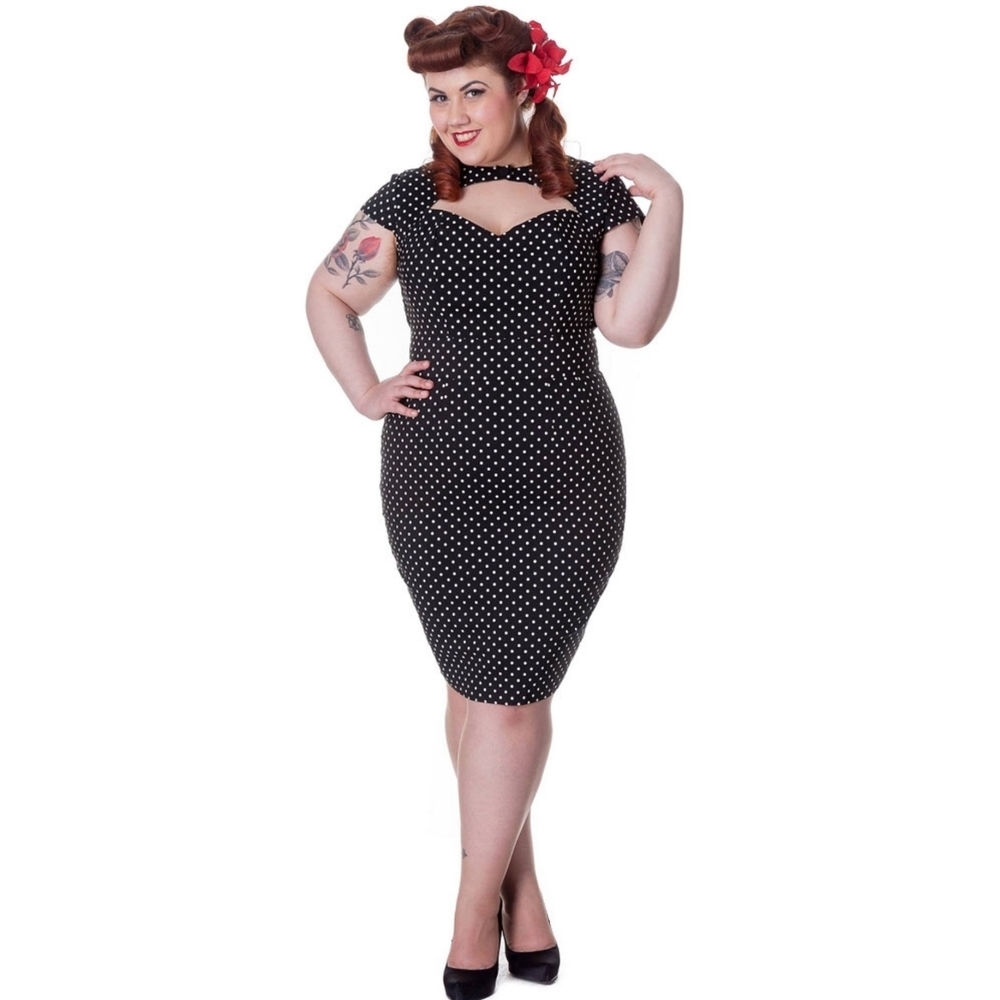 HELL Bunny Vixen Sandy Pencil Black And White Polka Dot Dress Size M